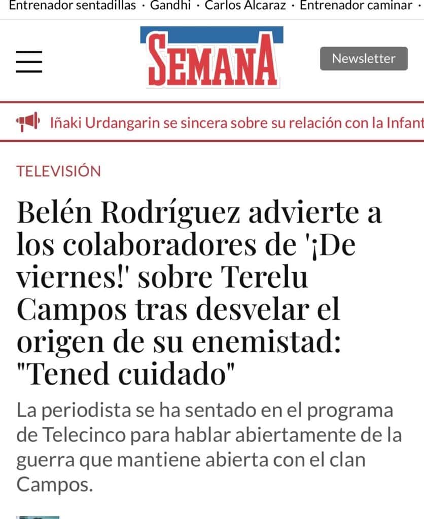 Aviso de Belén Rodríguez a colaboradores sobre Terelu Campos.