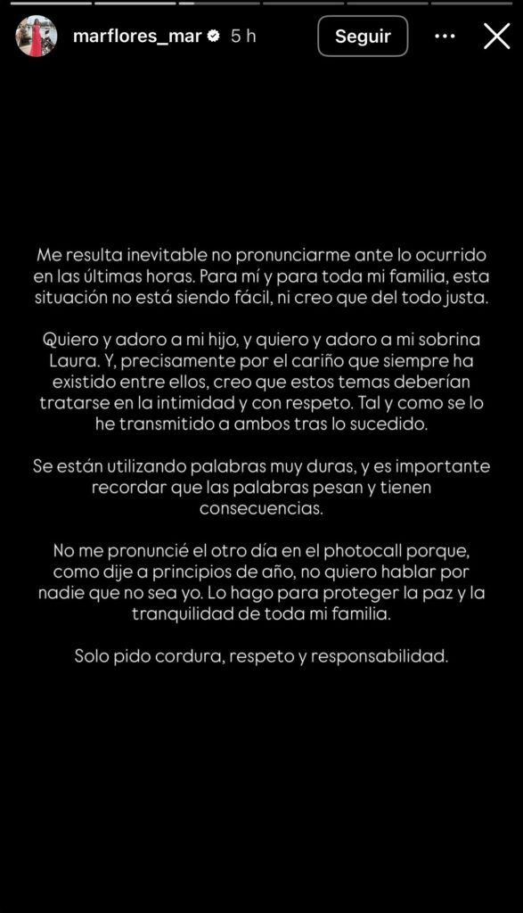 Mar Flores rompe su silencio tras el órdago de Diego Matamoros: "Quiero a mi hijo y adoro a mi sobrina"