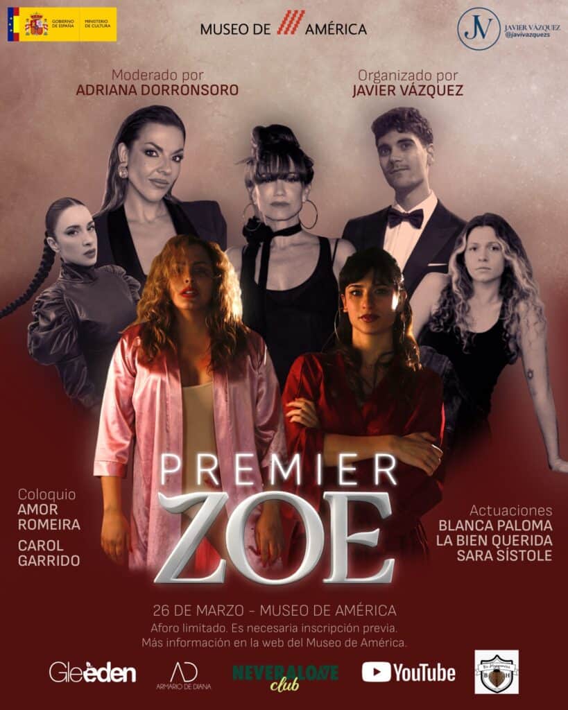Segunda versión del cartel del evento de estreno de 'ZOE' en el Museo de América de Madrid