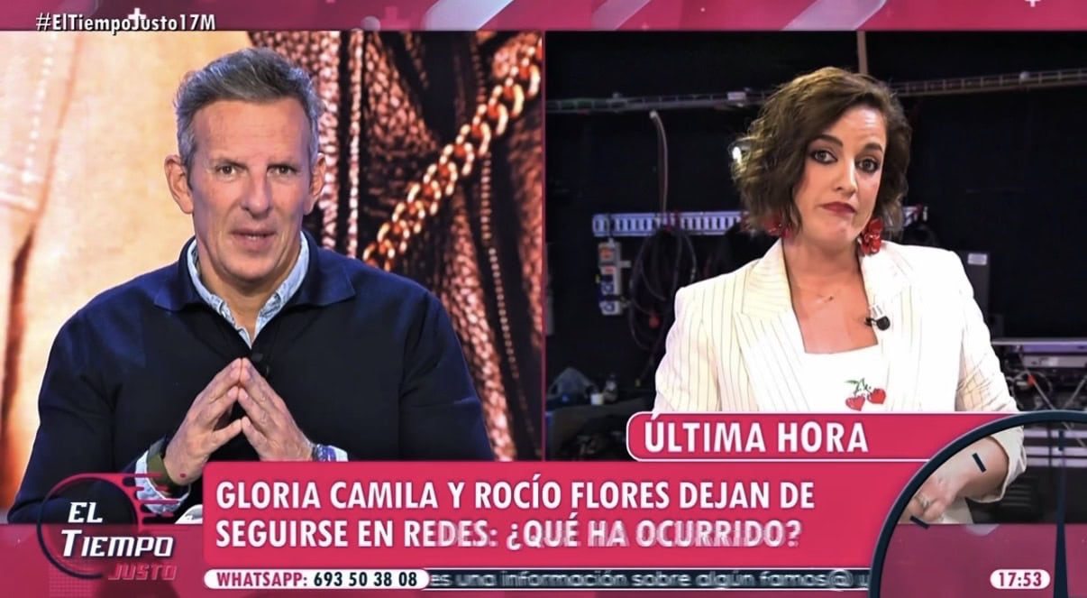 Leticia Requejo y Joaquín Prat en El Tiempo Justo informando sobre Rocío Flores y Gloria Camila