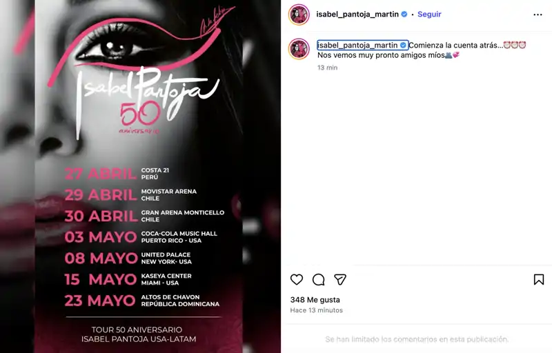 Isabel Pantoja silencia los rumores y confirma su gira internacional: "Comienza la cuenta atrás"