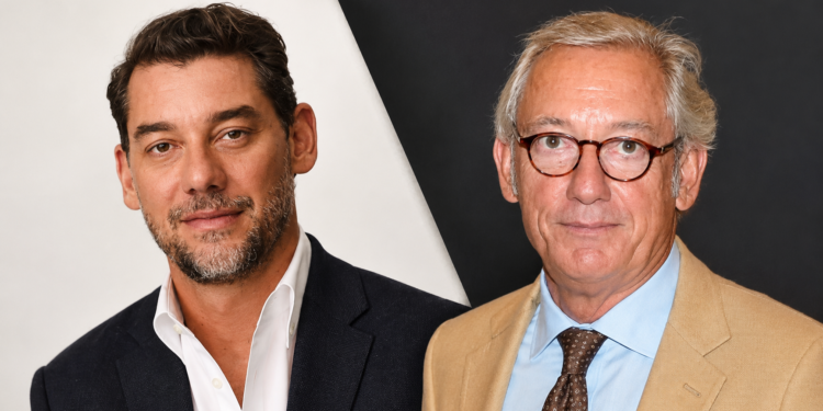 Jonathan Andic, a la izquierda, junto a su padre, Isak Andic, fundador de Mango, en un montaje de dos retratos