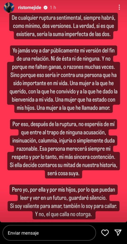 Publicación de Instagram de Marta Riesco en la que asegura que Risto Mejide y Natalia Almarcha se han dado una nueva oportunidad