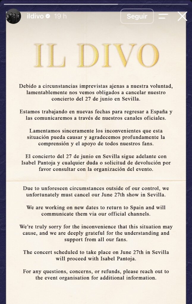 Il Divo planta a Isabel Pantoja y cancela de forma unilateral su esperado concierto en Sevilla