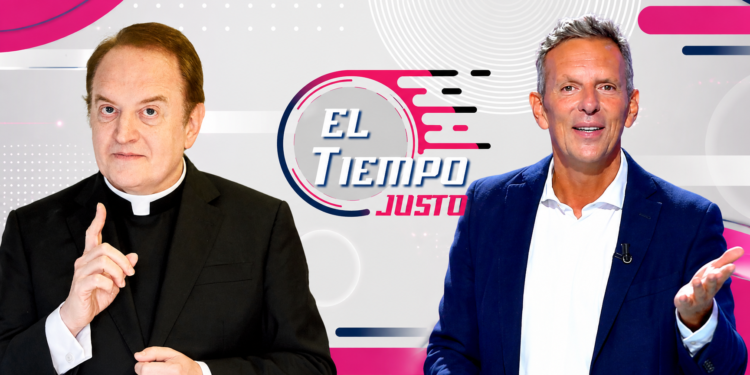 El padre Apeles durante su entrevista con Joaquín Prat en el plató de El Tiempo Justo, en Telecinco